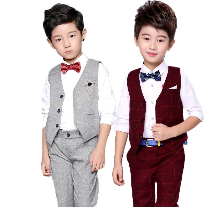 Ziedu Zēni Formālu Uzvalku Tērpu Veste +Bikses 2gab Apģērba Komplekts Bērniem, Kāzu Kleitu Bērni Klavieres Balli Darbības Dzimšanas dienas Kostīms