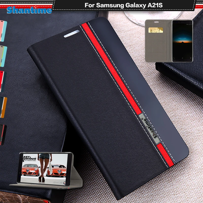 Luksusa PU Ādas Lietā Par Samsung Galaxy A21S Flip Case For Samsung Galaxy A21S Telefonu Gadījumā Mīksto TPU Silikona Vāciņu Atpakaļ
