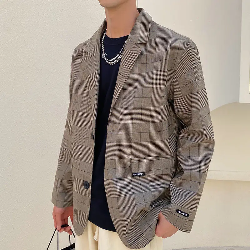 Privathinker Vīriešu Ikdienas Lielajam Pleds Uzvalks korejas Streetwear Vīrs Uzvalku, Žaketes Modes Tērps Vīriešu Vintage Apģērbi
