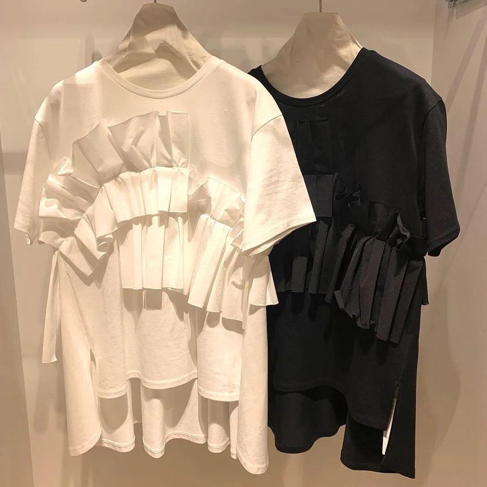 Ir 2021. Vasaras T-Krekls Japāņu Stila Korejiešu Modes Vienkrāsainu Apaļu Kakla Zaudēt Gadījuma Vienkāršu Baltu Melna Sieviešu Topi Krekls