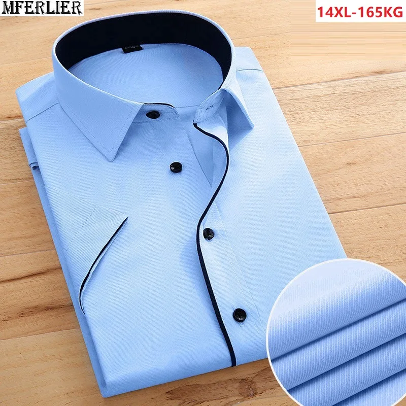 Vasaras biroja krekli vīriešu krekli ar īsām piedurknēm formālas biznesa vienkāršs krekls, svītraina plus lieluma liels 7XL 8XL 9XL 10XL 12XL zils balts