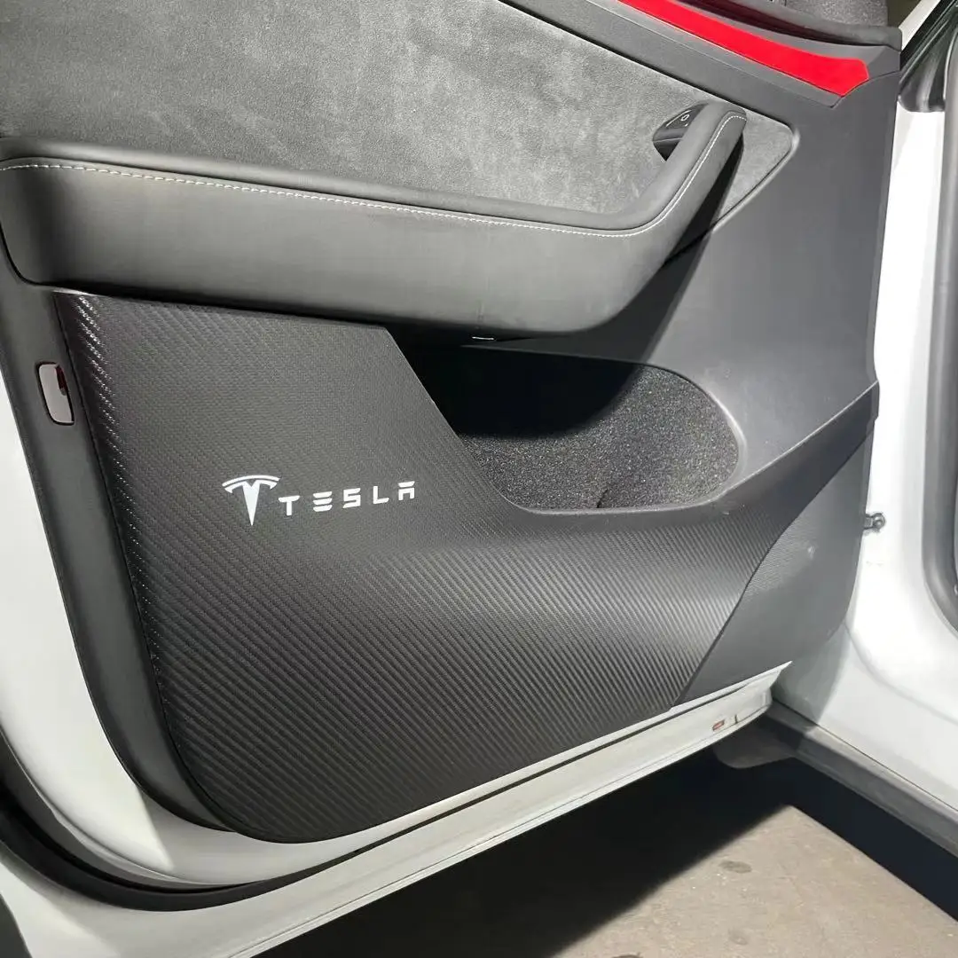 4gab Matēts Oglekļa šķiedras durvju anti-kick aizsargājošu plēvi, lai Tesla Model 3 anti-netīrumi uzlīme modelis Y āda piederumi