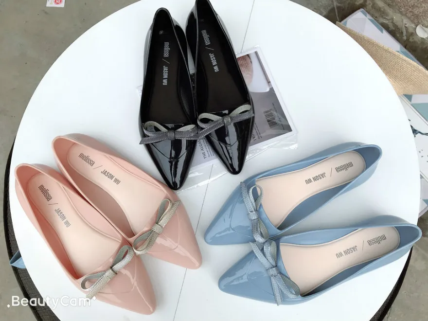 Jaunu Melissa sieviešu vienotā kurpes modes Eiropas un Amerikas norādīja dzīvoklis vienīgais apavu, kāju korejas sandales loku jelly kurpes SHW055