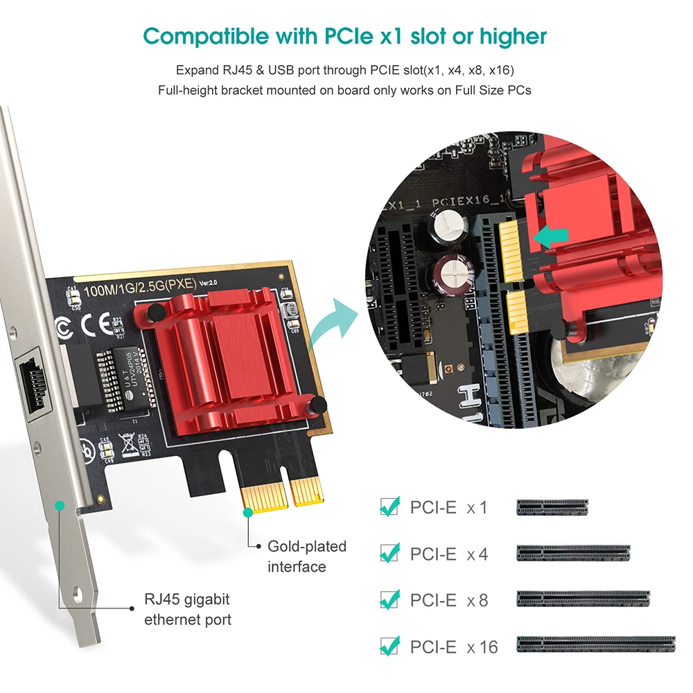 EDUP PCI Express PCIe 2.5 G Tīkla Karte 10/100/1000M/2.5 G RJ45 Ethernet Tīkla Adapteris Karte ar RTL8125 Chipset