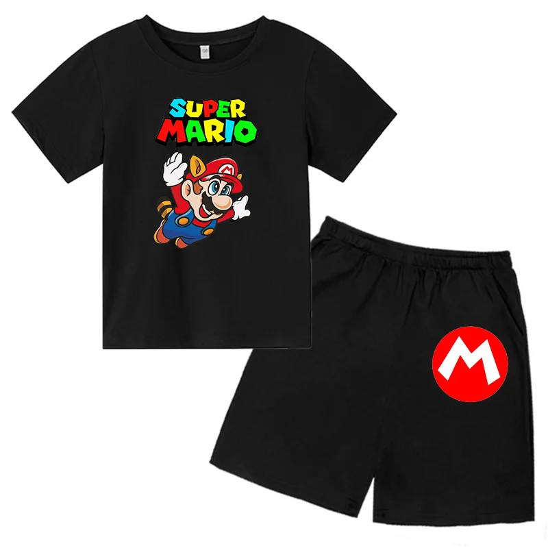 Cute Karikatūra Super Mario Bērnu T-Krekls + Bikses Zēnu un Meiteņu Apģērbam, Ikdienas Apģērbu Komplekti Ērti Kokvilnas 4T-14T Vasaras