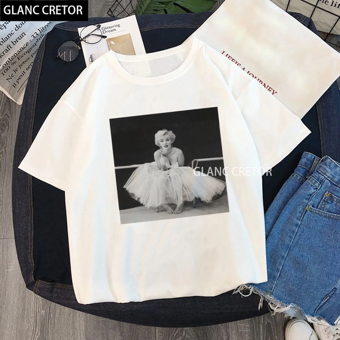 Vasaras Merilina Monro Harajuku Smieklīgi Gadījuma Plānas Britu Stila Tops Sievietēm, Jautri Modes Iespiests T Krekls Mānīšanās Personības Apģērbi