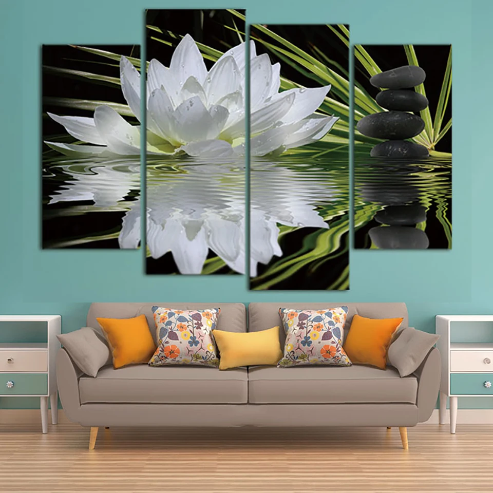 4 Gabali Balta Lotosa Ziedi, Klasiskas Bildes, Plakāti Sienas Mākslas Mājas Dekori Gleznas HD Drukāt Gleznas Mūsdienu Māja Apdare