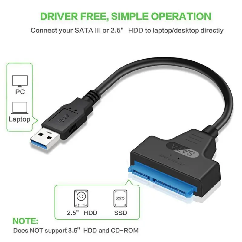 USB 3.0 2.5 collu SATA Cieto Disku Adaptera Kabelis SATA SDD, Lai USB 3.0 Converter-Melna