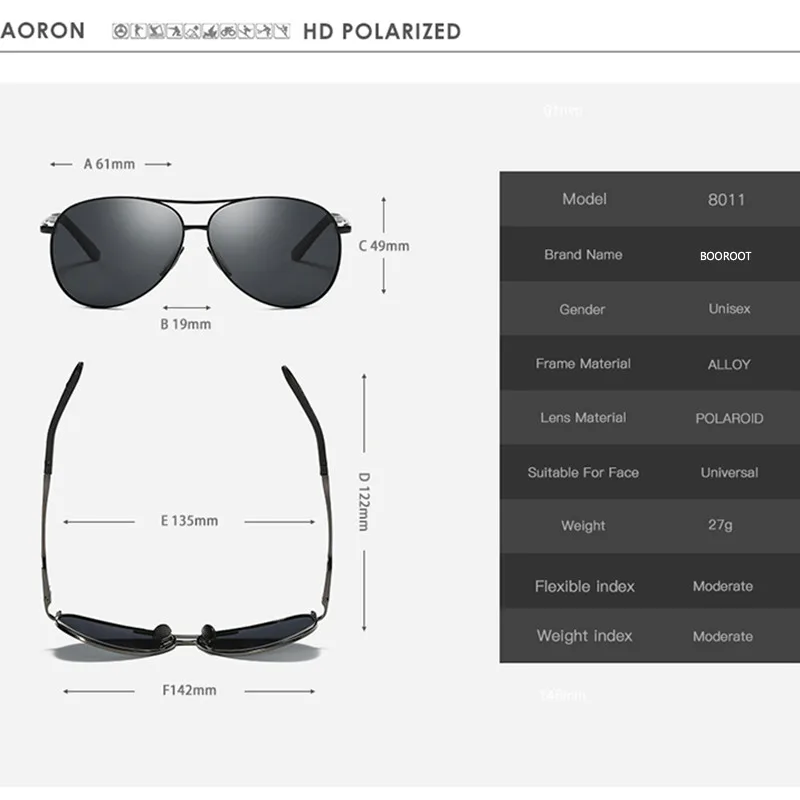 Vīriešu /sieviešu Polarizētās Saulesbrilles, Klasiskās Izmēģinājuma Braukšanas Saules Brilles Metāla Rāmi Spogulis, Objektīvs UV400 BOOROOT 1