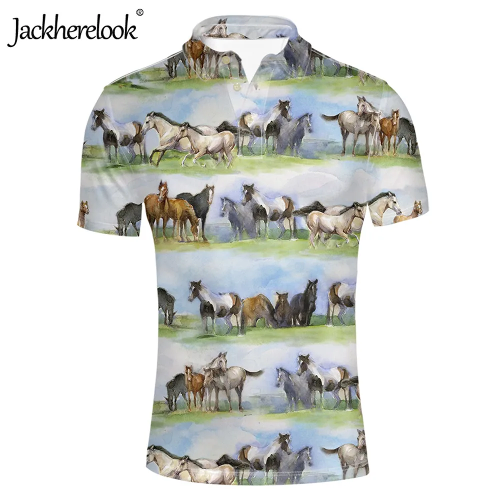 Jackherelook Mustang Zirgu Dzīvnieku 3D Drukas 2020. Gada Vasaras Polo Krekls Vīriešu Apģērbs ar Īsām Piedurknēm Polos, Topi, Krekli Hombres Camisas