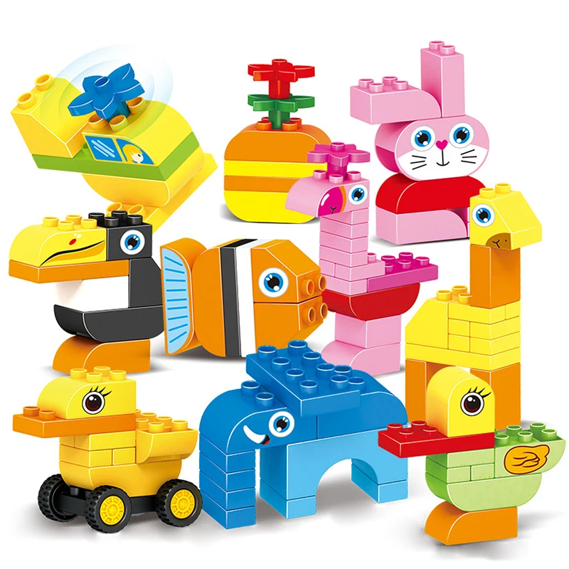 94Pcs Lielas Daļiņas, Celtniecības Bloku Jautri Izglītības Zoo Saliktas rotaļlietas ķieģeļu ABS Vides Aizsardzības Materiāli, DIY Bērnu Rotaļlietas
