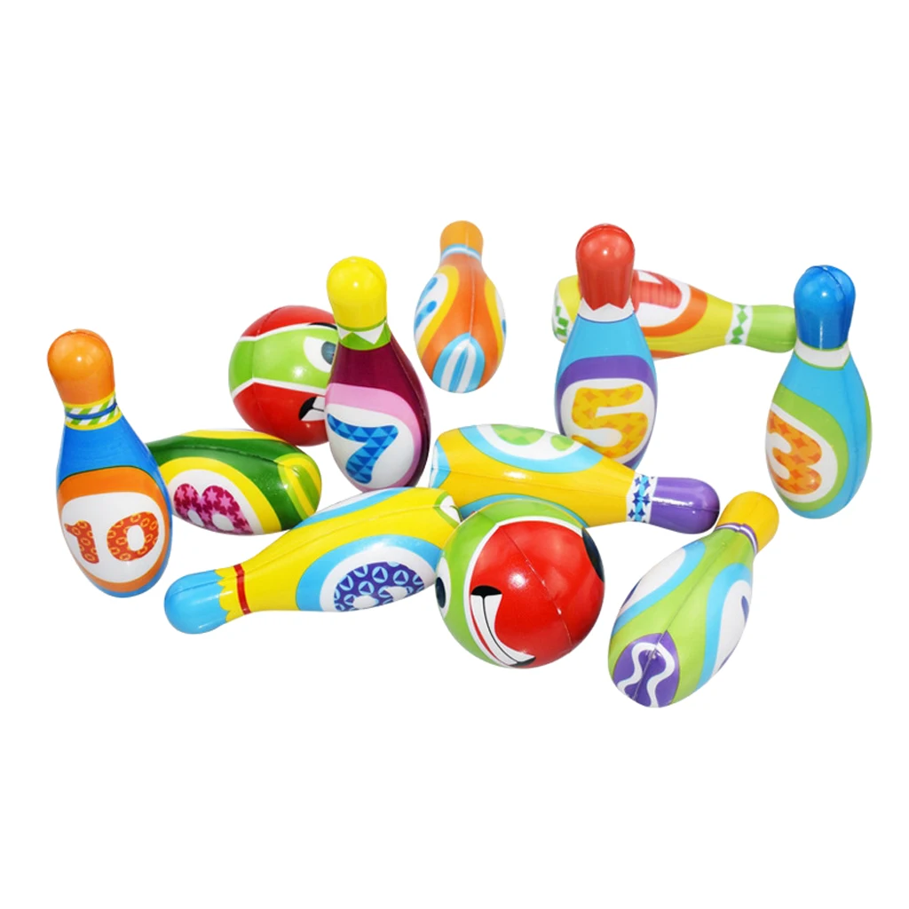 Mini Boulinga Komplekts Bērniem Iekštelpu Āra Aktivitātes Mētāt Spēli Rotaļlieta 10 Tapām, 2 Bumbas