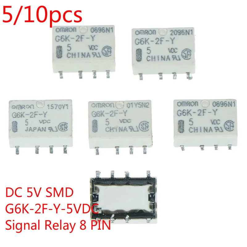 5/10pcs 10*6.5*5mm DC 5V SMD G6K-2F-Y-5 VDC Signālu Releja 8PIN Par Omron Relejs