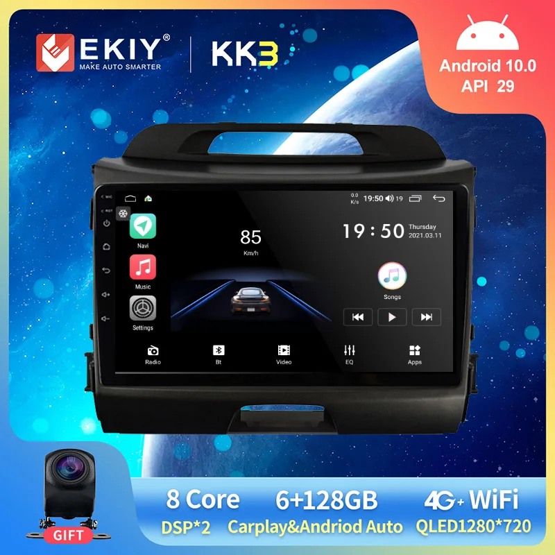 EKIY QLED 1280*720P Android 10.0 Auto Radio Kia Sportage 3 4 SL 2010-2016 BT Smart Multivides Video Atskaņotājs Navi GPS Autoradio