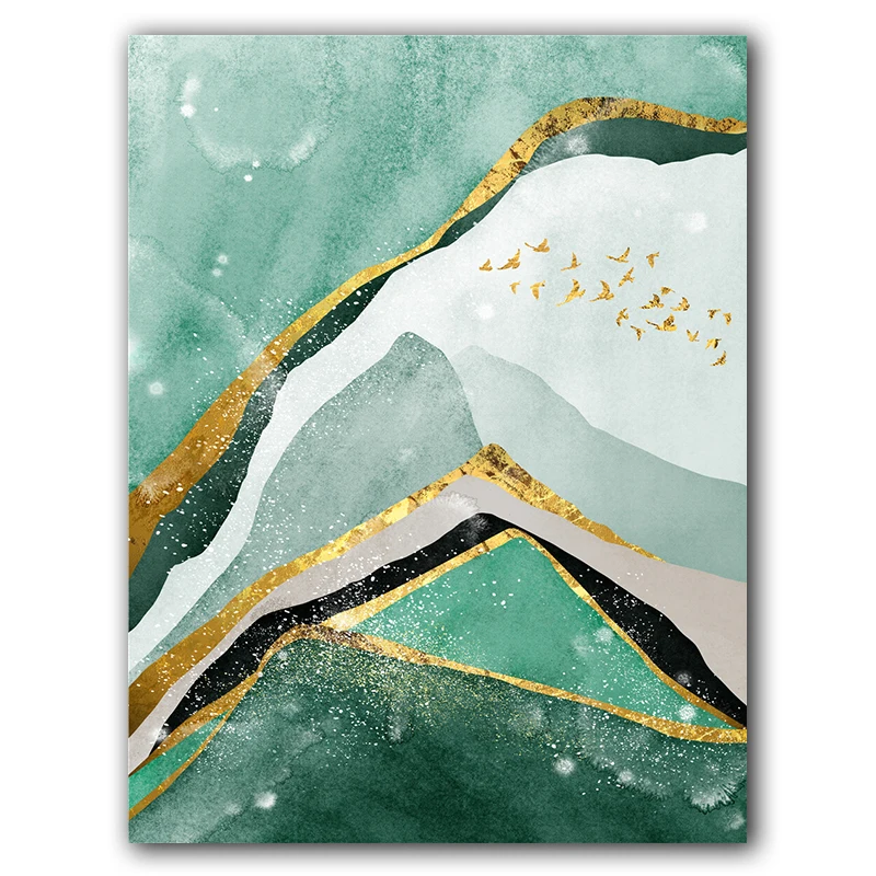 Abstrakts Zaļa Balta Upes Zelta Līnijām, Wall Art Audekls Gleznošanai Ziemeļvalstu Plakāti Un Izdrukas Sienas, Attēlus Dzīvojamā Istaba Dekori