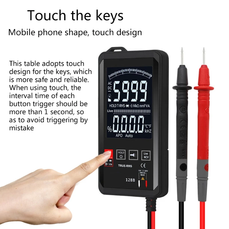 OOTDTY Ciparu Multimetrs Smart Touch Ekrāns DC Analog Bārs Patiesa RMS Testeri Tranzistors Kondensators TSV Testētājiem Mērītājs