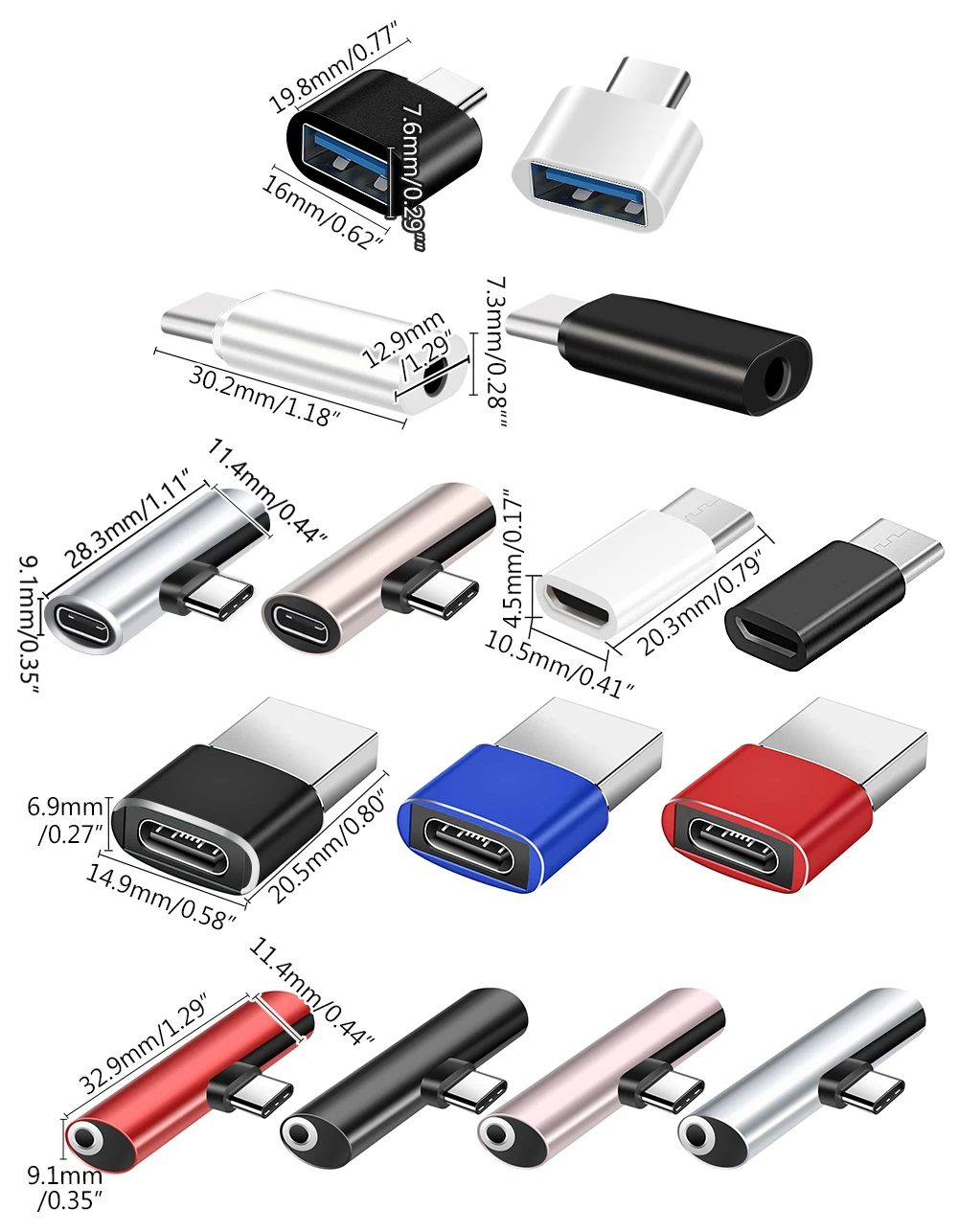 Dažāda Veida C Tipa Pārveidotāja Adapteris C Tipa Vīriešu USB 3.0/ Micro USB/3.5 mm Audio Converter/C Tipa Sieviešu Viedtālruņiem
