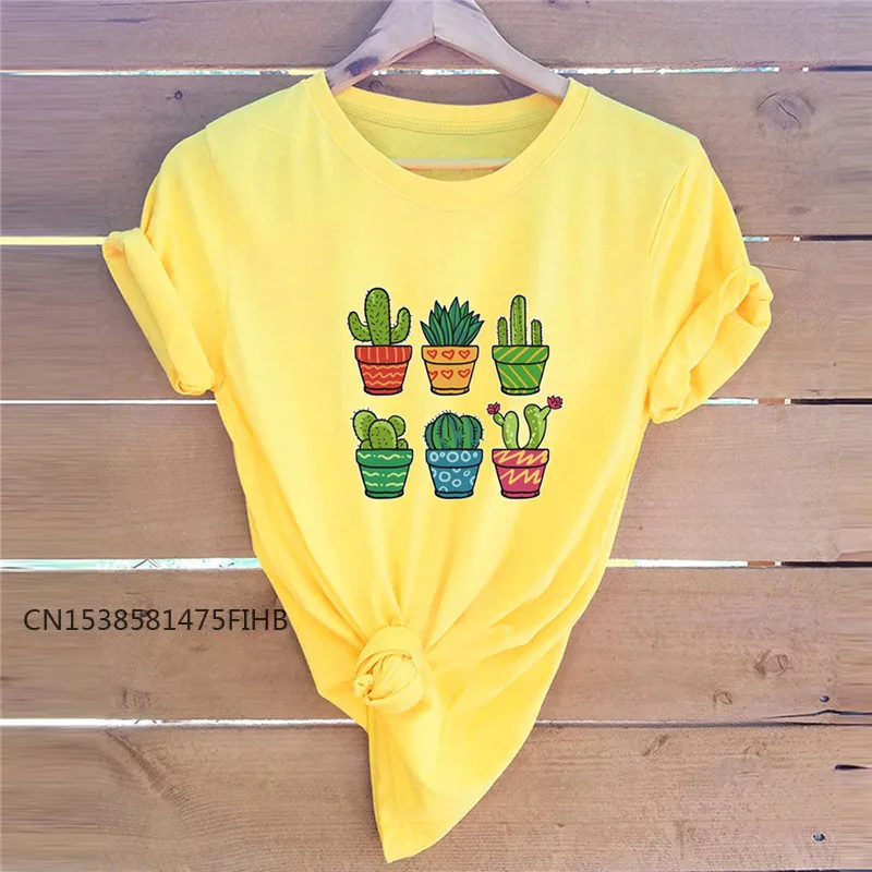 Vasaras XS-4XL Kaktuss Print T-Krekls Soft Premium T Sievietēm Apkalpes Kakla Īsām Piedurknēm Tees Sieviešu Krekli Luminiscences Zaļo Augšu