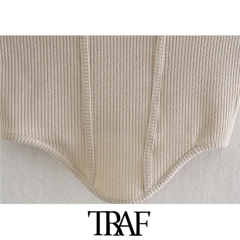 TRAF Sieviešu Modes Aprīkots Slim Asimetrijas Salātu Adīt Topi Vintage Backless Platas Siksnas, Sieviešu Camis Mujer