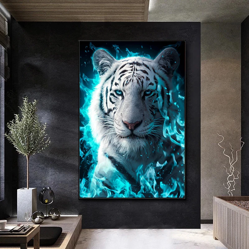Mūsdienu Dzīvnieku Sienas Art White Tiger Auduma Apgleznošanas Radošā Populārs Eiropas Plakātu Mājas Interjera Apdare, Sienas(Bez Rāmja)