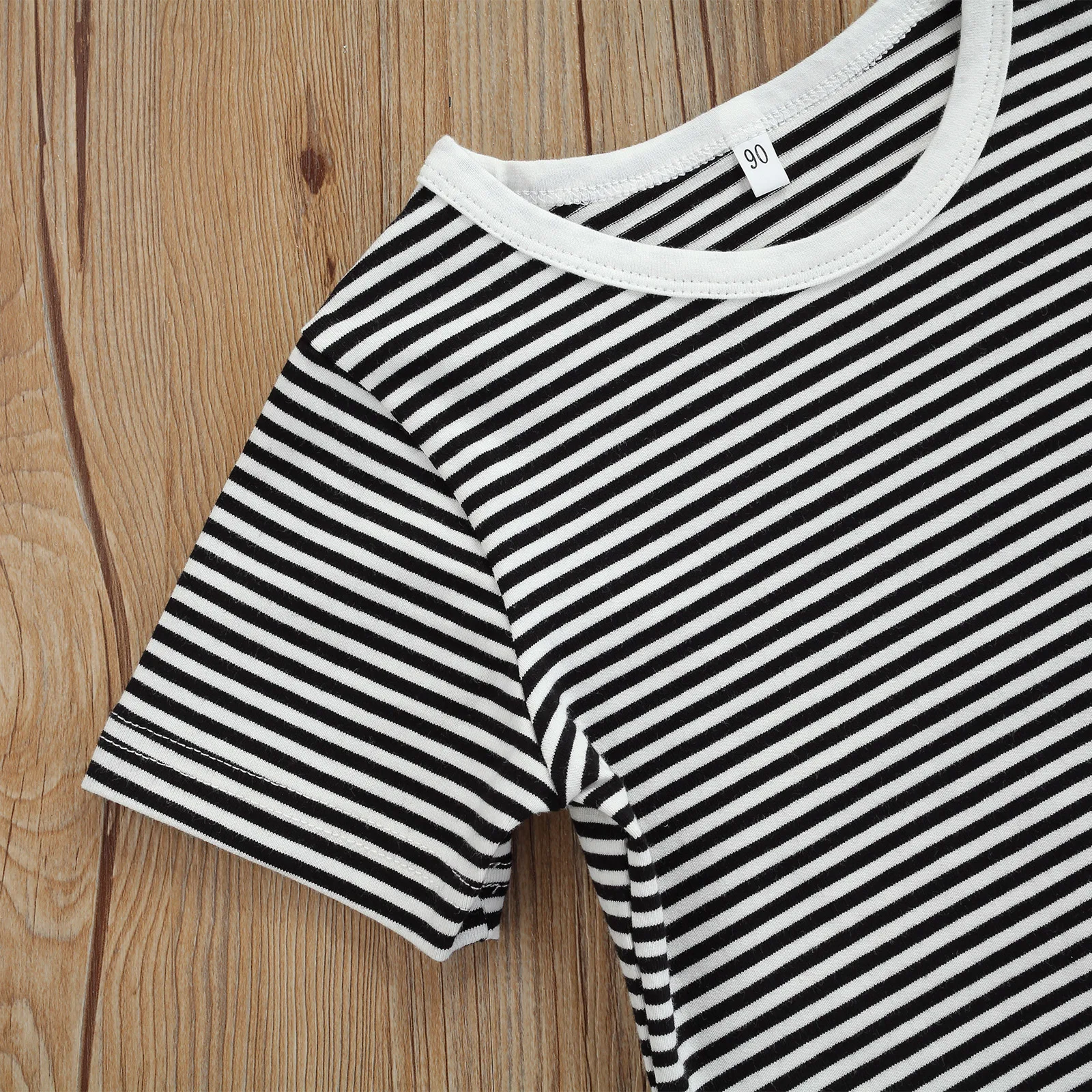 2 Gab Toddler Vasaras Apģērbs Meitenēm Svītrainām Apaļu Kakla Īsām Piedurknēm T-krekls + Piedurknēm tīrtoņa Krāsu Jumpsuit
