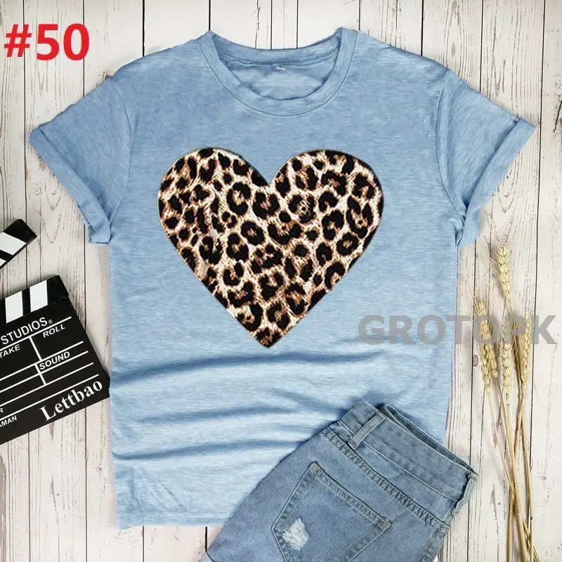 T Krekls Sievietēm Leopard Mīlestību Sirdī Harajuku Vasaras Drukas T Gadījuma Sieviešu T Krekls Dāvanu Dāma Īsām Piedurknēm Tee Sieviete Topi