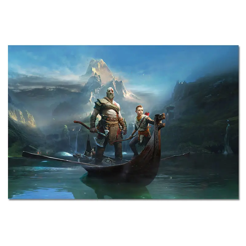 Kara dievs 4 Kratos Un Atreus Sienas Plakātu, Video Spēles Plakātu Izdrukas Sienas Attēlu Istabas Interjeru Mākslas 60X90 50X75 Cm Zīda Māksla