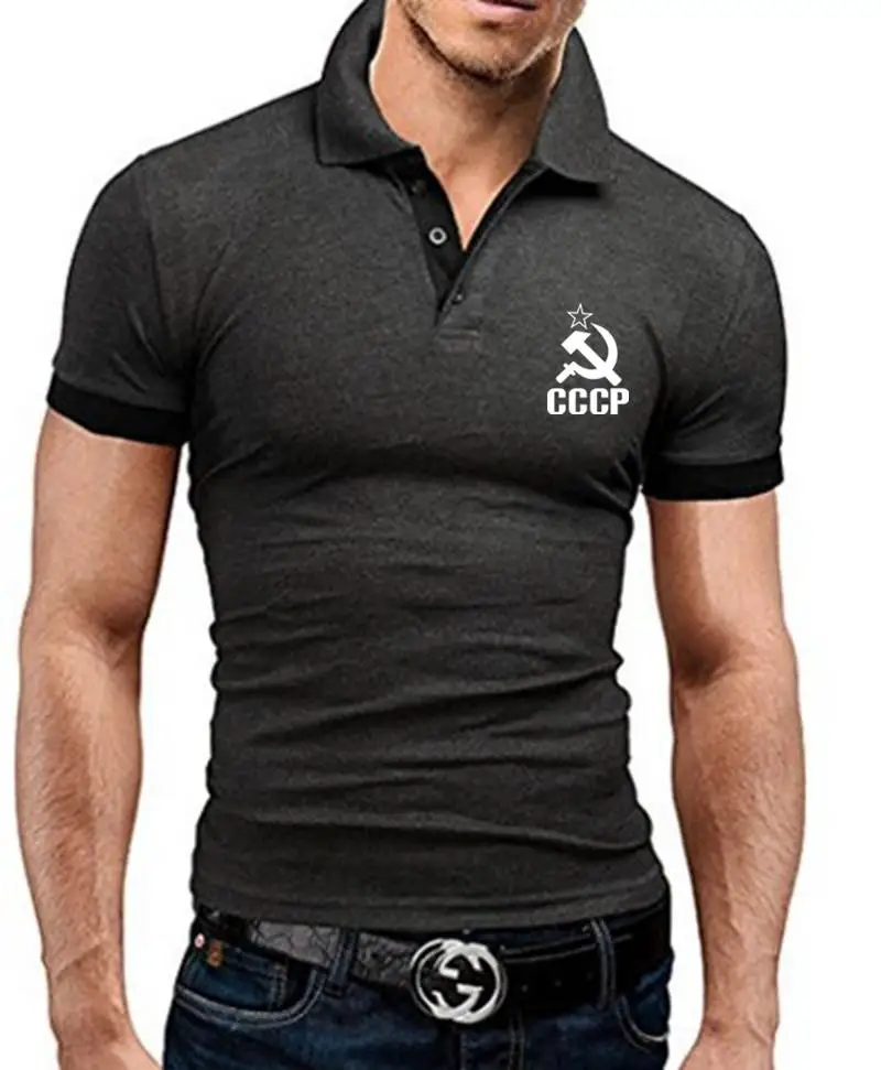 Vasarā Jaunu Vīriešu Biznesa Golf, Polo Krekls ar Īsām Piedurknēm apgrozījums Apkakles Slim t-veida Topi Gadījuma Elpojošs CCCP krievijas Polo T-Krekls