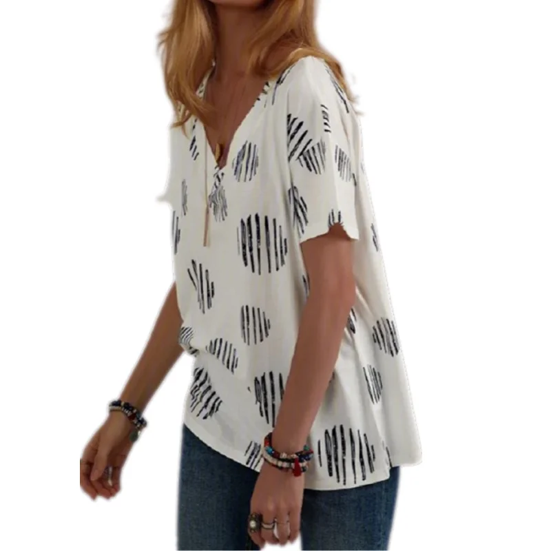 Sieviešu Jauns Pulovers Kaklasaite Krāsoti Plus Lieluma 2021. Gada Vasarā Karstā Pārdošanas Drukāšanas Gadījuma Zaudēt V-Veida Kakla Īsām Piedurknēm T-Krekls Apģērbi