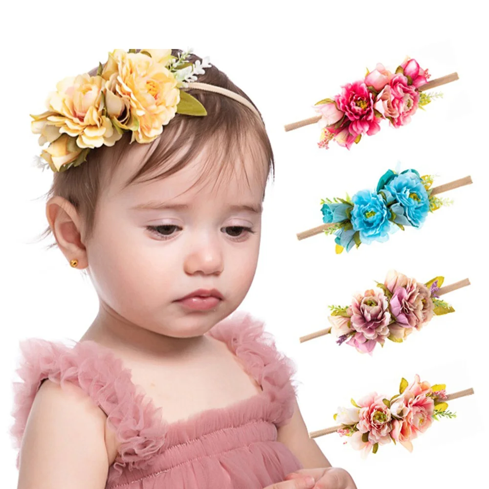 Gudrs Rose Puķu Bērnu Meitenes Galvu Jaundzimušo Cepures Modes Stiept Zīdaiņu Toddler Ziedu Hairband Photography Prop Accessorie