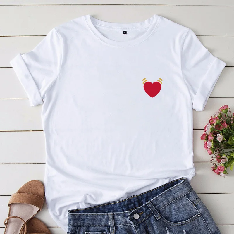 Ir 2021. Sieviešu T-krekls Vasaras Fshion Vienkārši Sirds Print T-krekls Dāmu Krekls ar Īsām Piedurknēm T-krekls Gadījuma Harajuku Grafiskais T-krekls