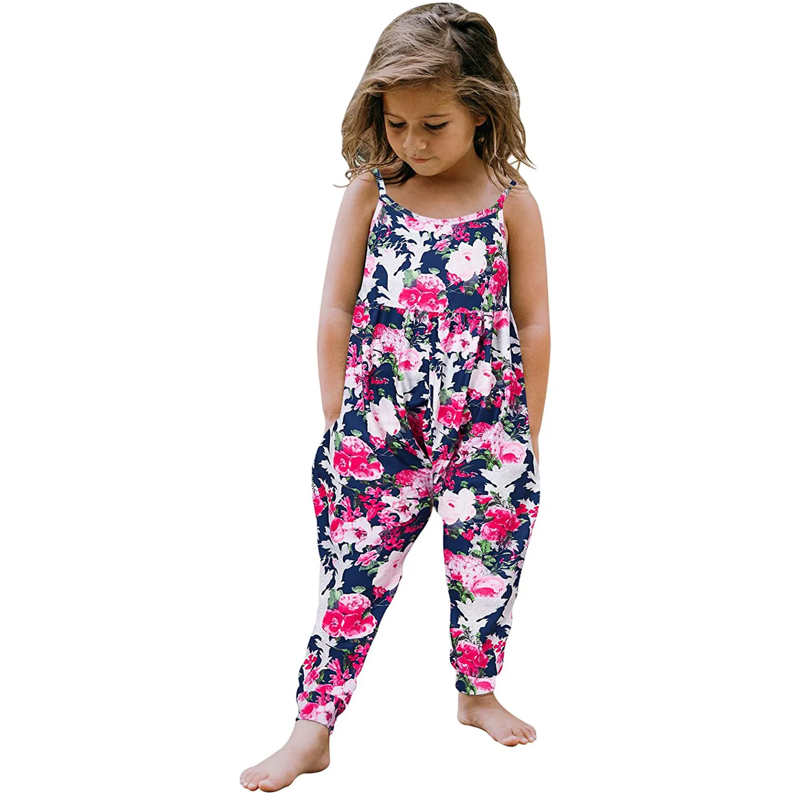 Vasarā meitenes drēbes ir 2021. Toddler Meitenes Bērnu Bērni Jumpsuit Viens Gabals Ziedu Siksna Romper Vasaras Tērpiem 1-6 Gadu meiteņu apģērbs