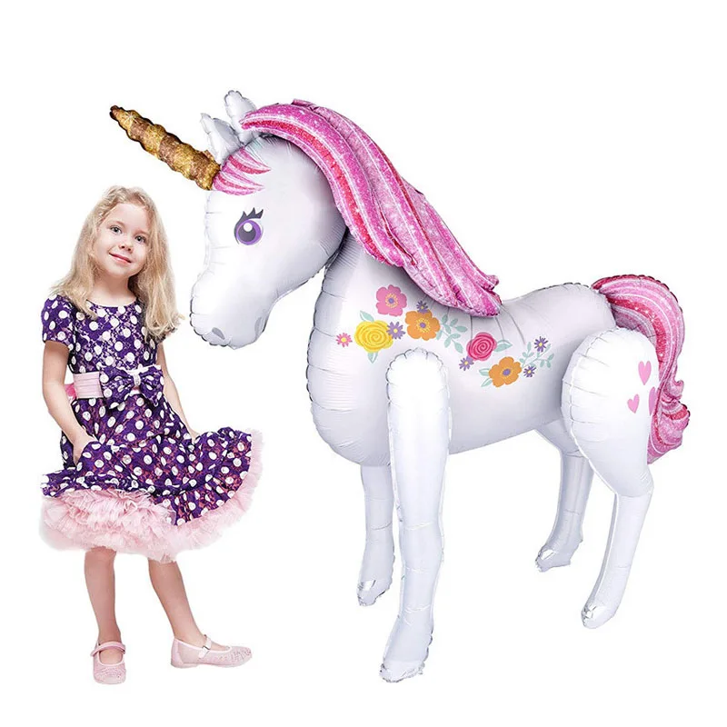 3D 116cm Montāža Unicorn Balonu Alumīnija Folijas gaisa Balons Meitenes Happy Birthday Dekors Bērniem Piederumi Bērnu Duša Puse Rotaļlietas Dekori