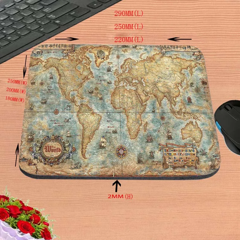 Antīkās pasaules Kartes Karstā Pārdot Dizainu, Anti-slīdēšanas Jaunas Ielidošanas Pielāgota Taisnstūra Peles Paliktņa Datorā PC Jauki Spēļu Kā Dāvanu