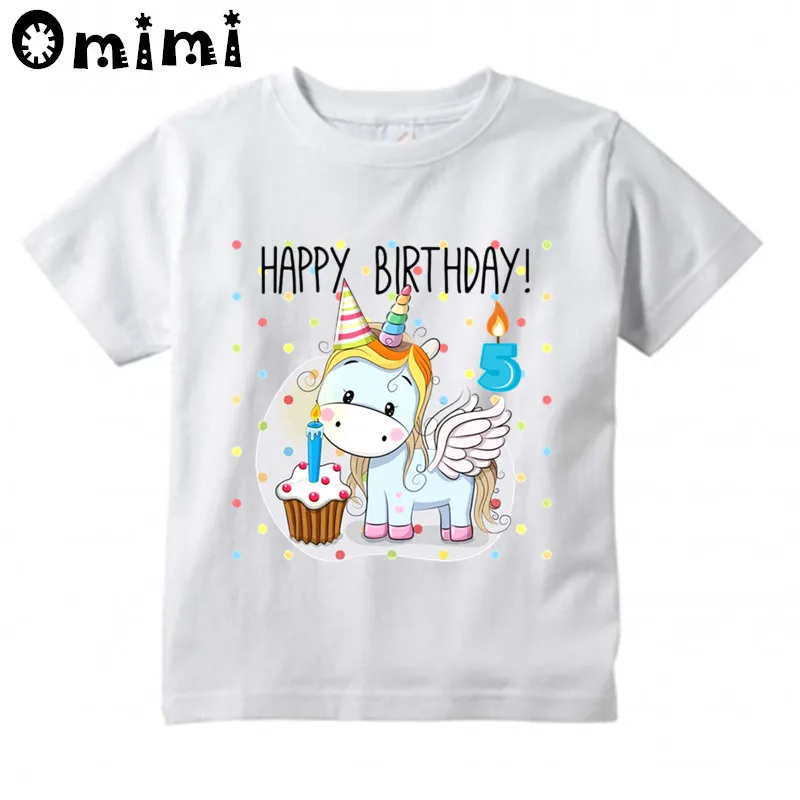 Kids Happy Birthday Unicorn Design T Krekls Zēniem/Meitenēm Liels Kawaii Īsām Piedurknēm Topi Bērnu Smieklīgi Numurus, T-Krekls,ooo3048