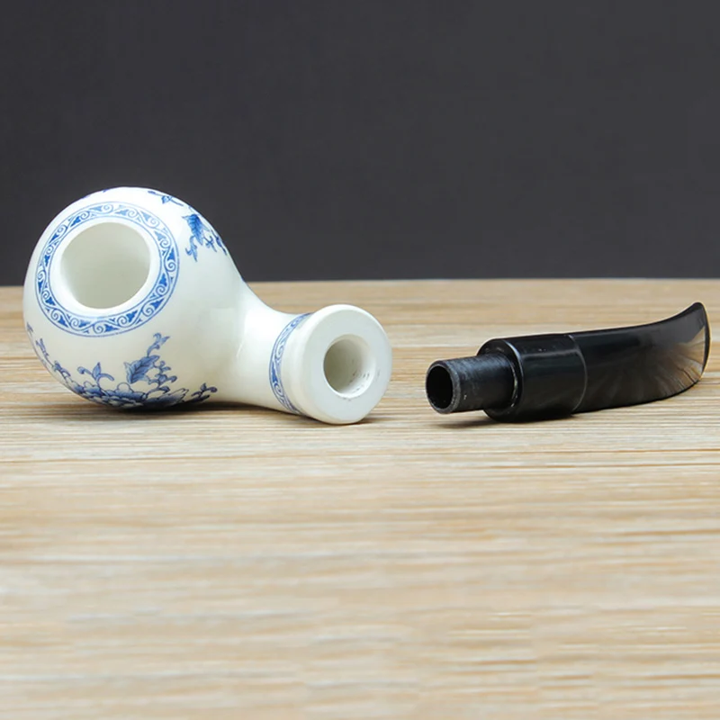 Ķīna Stila Keramikas Cauruļu Liekšanas Tips Zilā un Baltā Porcelāna Smēķēšanas Cauruļu Dubultā Izolācija Māla Fugu Tabakas Caurules