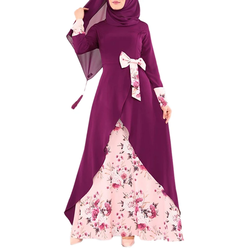 Sieviešu Ziedu Drukāt Musulmaņu Kleita Vestidos Garām Piedurknēm Maxi Kleitas Abaya Dubaija Islāmu Abayas