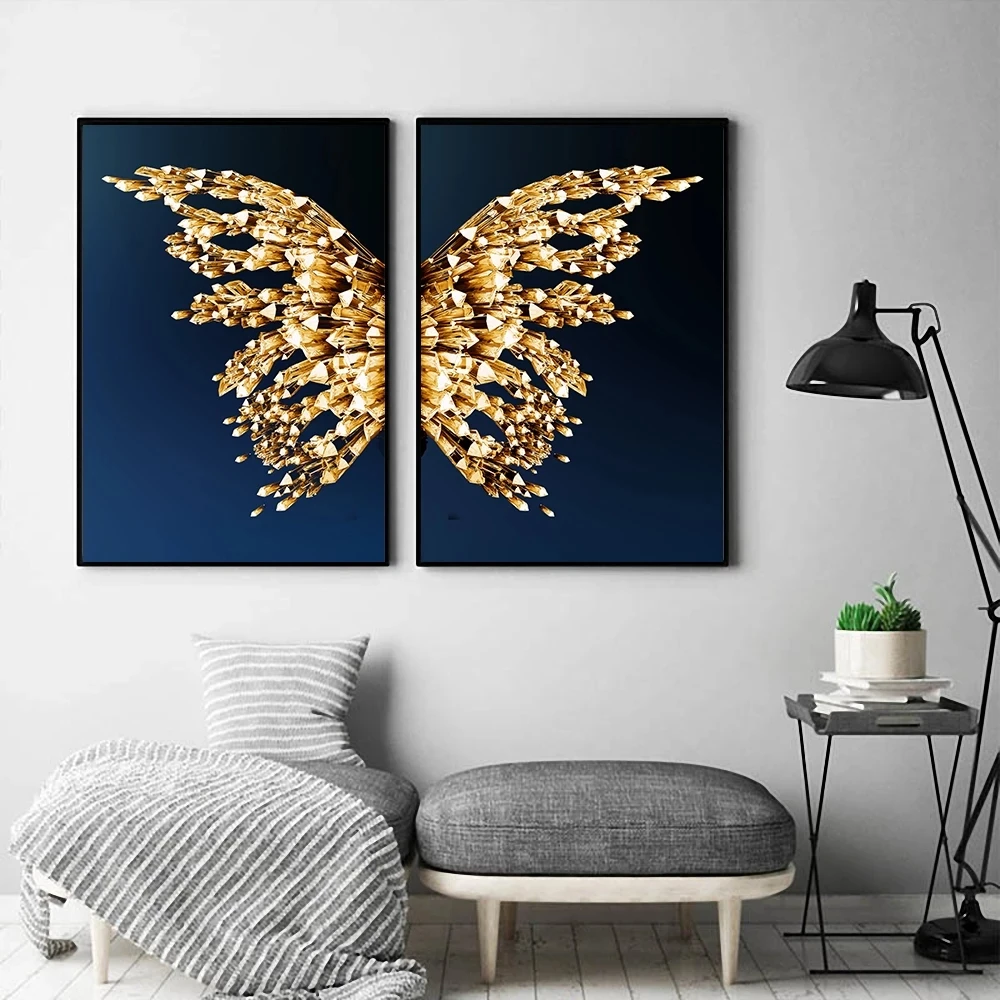 Zelta tauriņš spārnus anotācija plakātu un auduma apgleznošana, Ziemeļvalstu stilā art attēlu, ko izmanto mūsdienu mājas apdare. Bezrāmju