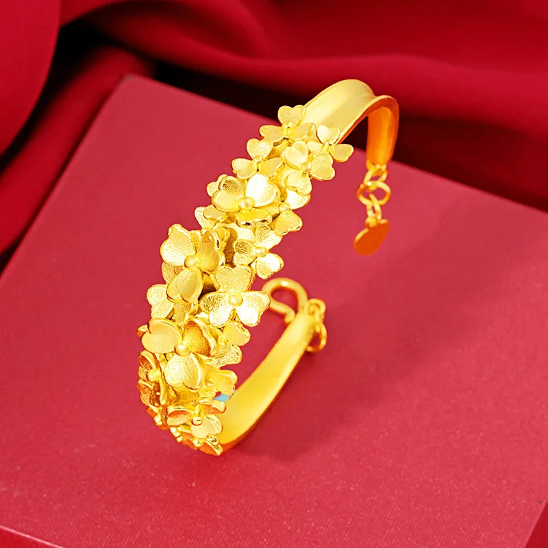 18K Dzeltenā Zelta Rokassprādzes Sievietēm Līgava Ziedu Pumpuru Formas Rokas Ķēdes, Aproces Kāzu Puse, Smalka Zelta Rotaslietas Dzimšanas dienas Dāvana