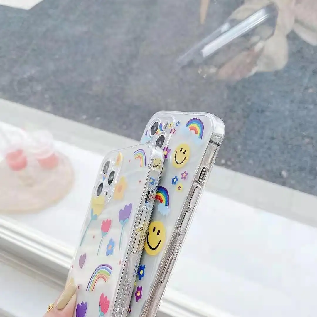 Cute smaidošās varavīksnes zieds telefonu gadījumā skaidrs, silikona vāciņš iphone 12 mini xs max pro max 11 7 8 plus xr conque capa