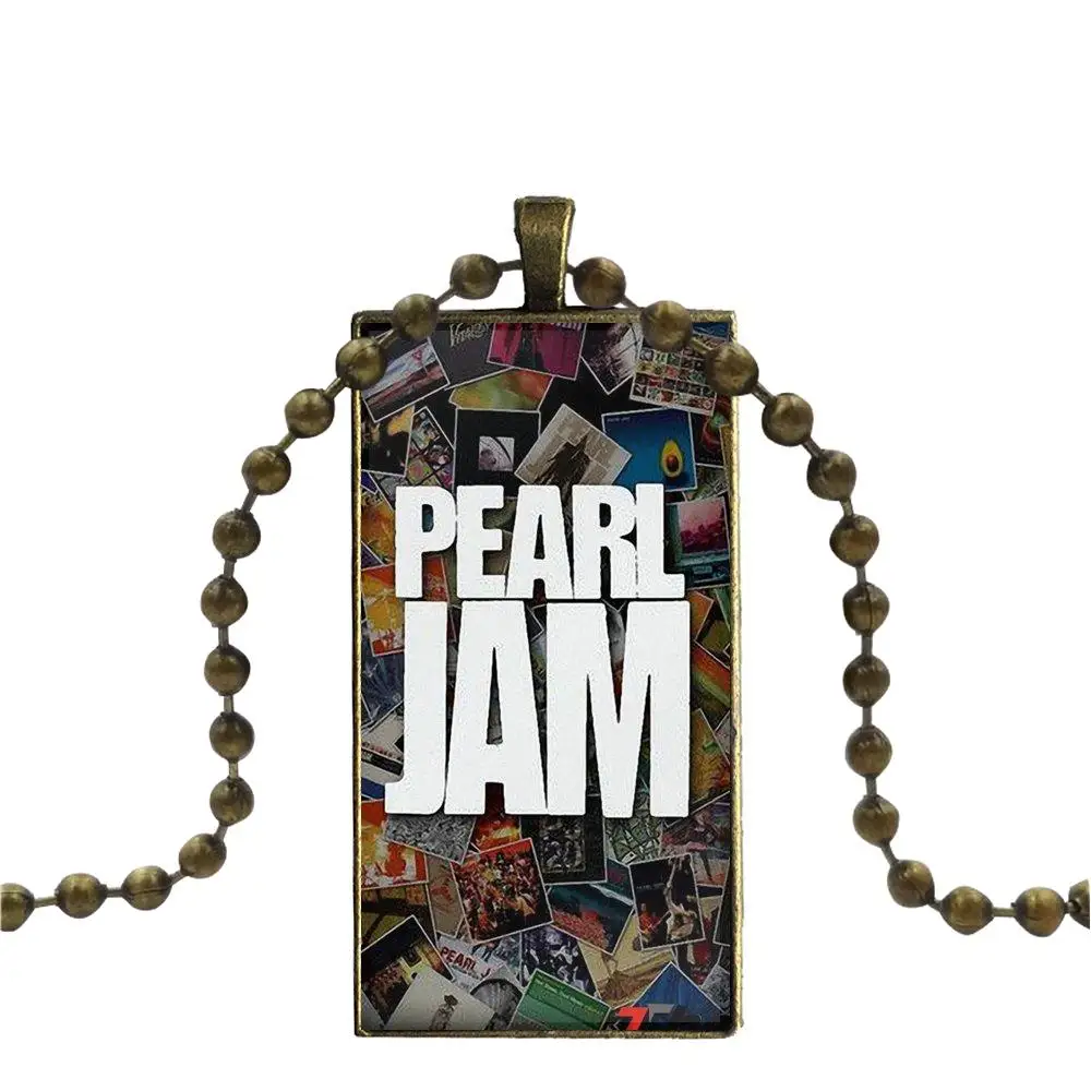 Sieviešu Kāzu Dāvanu Stikla Cabochon Sānslīdi Kaklasaite Kulons Taisnstūra Kaklarota Bronzas Krāsu Rotaslietas Alternatīvu Pop Rock Pearl Jam Pj