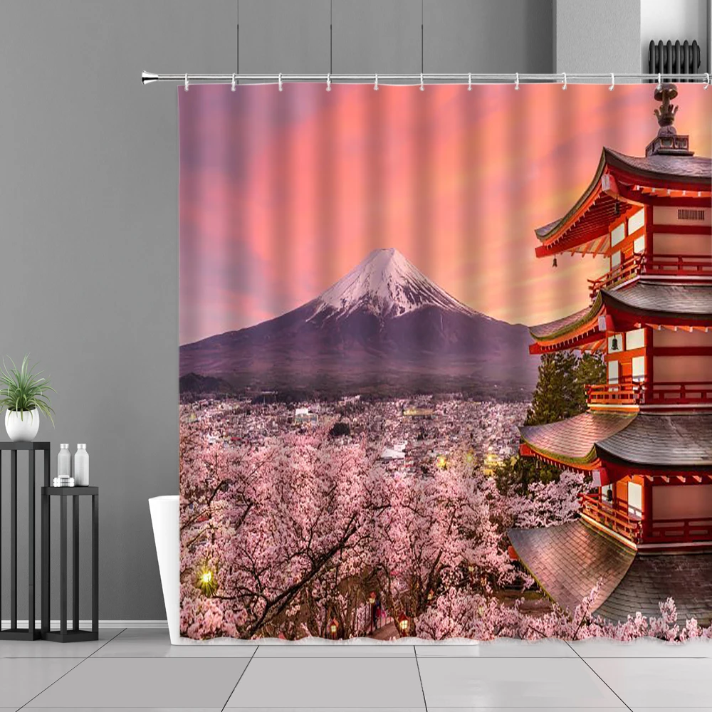 Japānas Fuji Ķiršu Ziedi, Ziedu Dekorācijas, Dušas Aizkari Pavasara Augiem Meža Ainavu, Mājas Vannas Istaba Dekori Ūdensizturīgs Aizkaru