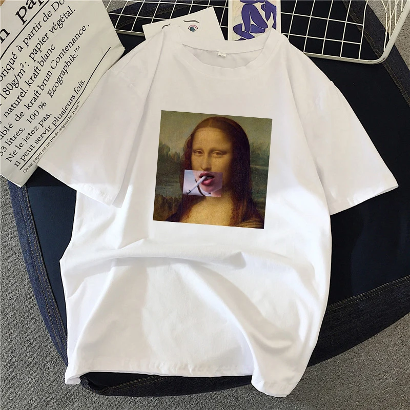 Sieviešu T-krekli Monas Lizas Glezna Augstas Kvalitātes Māksliniecisko Naftas Lielgabarīta T Krekls Modes Harajuku Estētisko Ulzzang korejas Drēbes