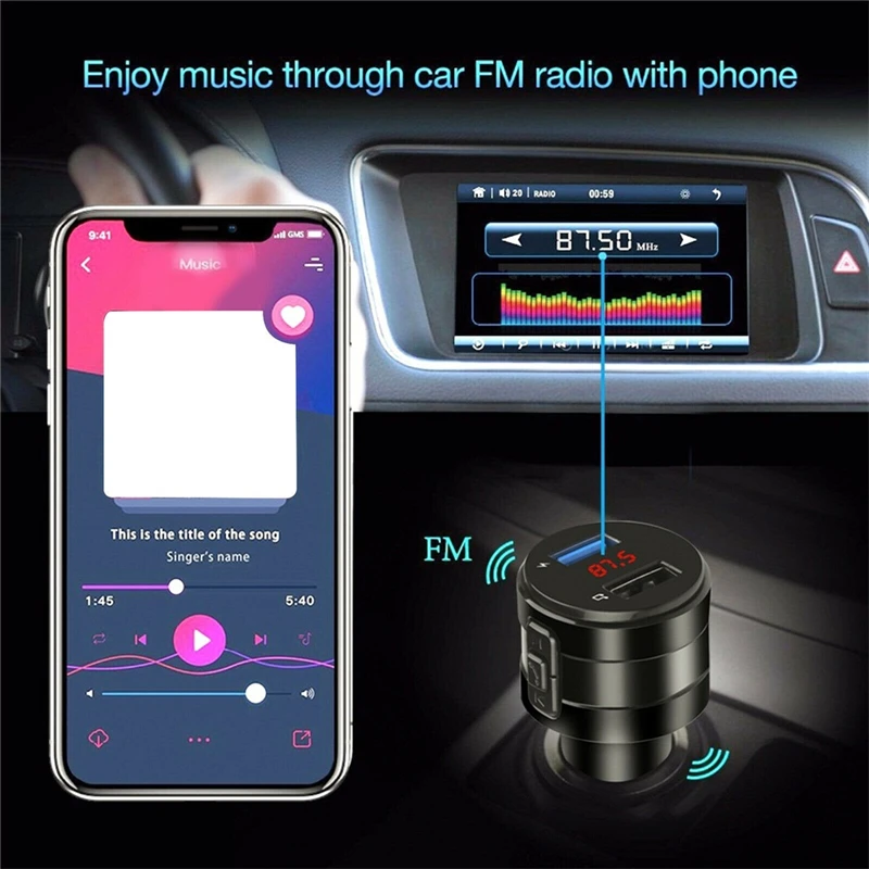 Bezvadu Brīvroku Bluetooth 5.0 Automašīnas FM Raidītājs, MP3 Mūzikas Atskaņotājs, Radio AUX Adapteri Dual USB Lādētāju vai Automašīnas Brīvroku Komplektu