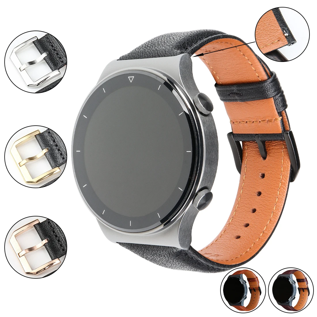 MAIKES Jaunu Ādas Watchbands 20 22 mm, Huawei GT 2 42/46mm Skatīties Siksna Ātri Atbrīvot Smart Watch Band Piederumi Aproce