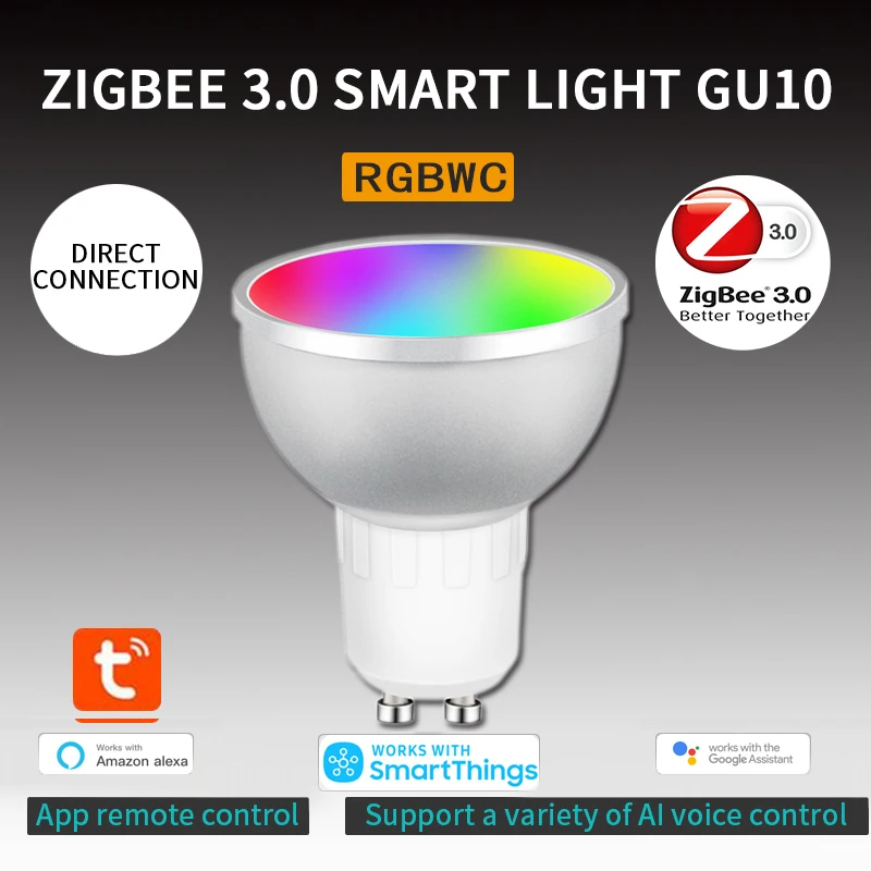 5gab Zigbee 3.0 GU10 Smart Spuldzes Tuya LED Gaismas Spuldzes 5W RGBCW Balss Kontroles Darbu Ar Alexa Echo Plus Google Home Smart Dzīves App