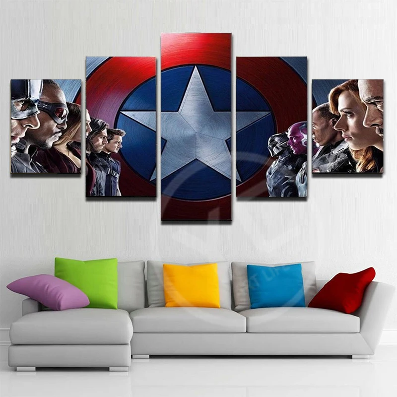 Brīnums Avengers 5 Gabals Mākslas Audekls Gleznošanai Supervaronis Sienas Drukas 5 Panelis Plakātu, Bērnu Guļamistaba Bērniem, Mākslas Mājas Dekoru Unframe