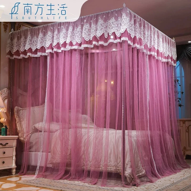 Karstā pārdošanas luksusa pils moskītu neto dubultā princese gultas aizkaru sadzīves trīs durvju moskītu neto modelis neto bez stiprinājuma