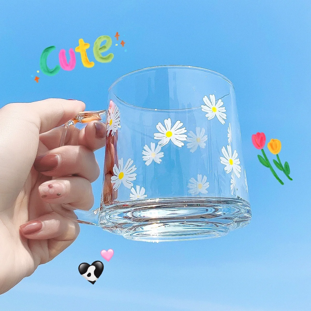 W&G Creative Stikla Ins Cute Little Daisy Brokastis Kausa Vienkāršu, Pārskatāmu Sadzīves Lielas ietilpības Ūdens Kauss