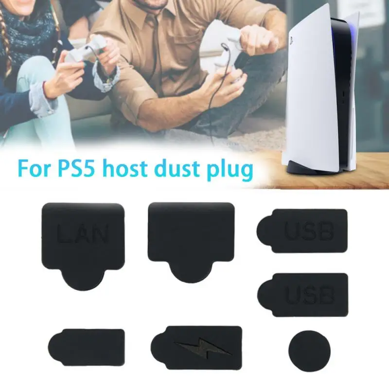7pcs Melns Silikona Putekļu Sveces noteikti PS5 Spēļu Konsoles USB HDM Interfeiss Anti-putekļu Vāciņa, vai tas nepievelk putekļus Plug Daļas, Piederumi